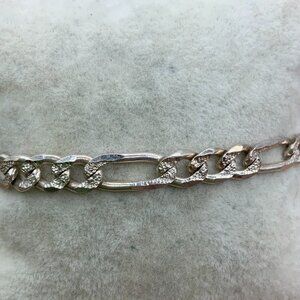 925 Italy Sterling Silver Vintage Classic Figaro Textured Link Bracelet